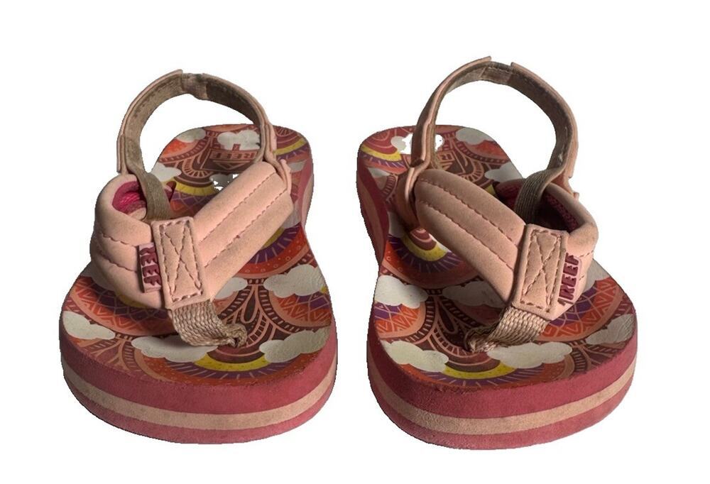 Reef Little Ahi Toddler Girls Pink Tropical Flip Flop Sandals Size 7T EU 23